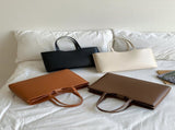 Brown Large Capacity Tote Bag - Minimalist PU Leather Handbag for Daily Commute V888-ELOSUNG23243