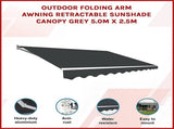 Outdoor Folding Arm Awning Retractable Sunshade Canopy Grey 5.0m x 2.5m V63-842771
