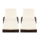 Gardeon 2PC Sun Lounge Wicker Lounger Outdoor Furniture Beach Chair Patio Adjustable Cushion Brown FF-LOUNGE-ARM-BRX2