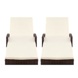 Gardeon 2PC Sun Lounge Wicker Lounger Outdoor Furniture Beach Chair Patio Adjustable Cushion Brown FF-LOUNGE-ARM-BRX2