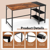 1.4m Computer Table Desk Book Storage Student Study Home Office Workstation Vintage Oak Finish V255-SIDEBOOKDESK-1.4
