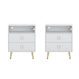 Amelia Modern LED Bedside table with USB and power socket white x 2 V195-NT-023-WH2