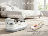 Winter Cleaning Kit White Wireless Dust Mite Vacuum and Beige Double Roller Carpet Brush Combo - UV V888-ELOSUNG53532