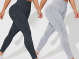 2 PCS Women's High Waisted Seamless Yogaeggings Washed Black andight Grey Activewear Tights Size V888-ELOSUNG44898