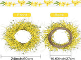 24" Spring Wreaths for Front Door Artificial Forsythia Flower Wreath on Grapevine Yellow Wreath with V1258-DP02-C-1362