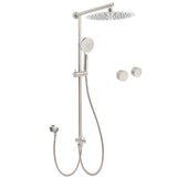 Brushed Nickel Round 12" Large Rain Head Shower Handheld Sliding Rail Arm Chrome Set Twin Taps V1233-SC842BSHR002M4CNKSR112NKC0292BN