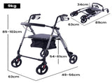 EQUIPMED 4 Wheel Lightweight Rollator Walker, Aluminium Frame, Seat, Carry Bag, for Seniors, V219-HELWLKEQ95TB