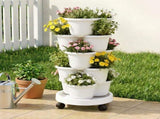Green Fingers 5 Tier Vertical Planter, Stackable Planters with Wheels, White, Bed, GARDEN-5T-WH