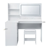 Artiss Dressing Table Corner Vanity Desk Set Stool LED Charging Station White FUR-V-DRESS09-WH-AB