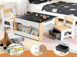 Keezi Kids Table and Chair Set, 4 in 1 Wooden Activity Table with Bookcase, Storage Box and KTC-G-BS-NT