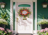 Artificial Spring Wreath 22 Inch Summer Wreaths for Front Door with Green Eucalyptus Leaves Pink V1258-DP02-C-1363