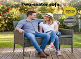 Gardeon 4-Piece Outdoor Sofa Set Rattan Furniture with Two Pillows Grey ODF-C-PATIO-17007-DR
