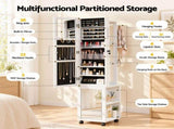 Artiss Lockable Jewellery Cabinet, Mobile Frameless Mirror, White JC-B-ROT01-170-WH