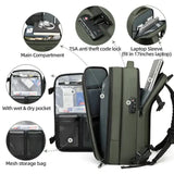 Army Green Expandable Waterproof Laptop Backpack - Fits 17-Inch Laptop, Anti-Theft Design, Travel V888-ELOSUNG11546