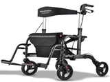 EQUIPMED 2-in-1 Foldable Aluminium Walking Frame Rollator and Transit Wheelchair with Bag, Titanium V219-EQHCRL21A
