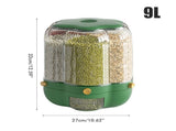 Food Grain Container Large Capacity 9L 6 Grid Rotatable Rice Dispenser Sealed Grain Food V1294-YM0523-10341434