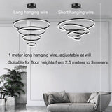 Black 5 Rings Minimalist LED Pendant Light Adjustable Circular Chandelier V255-L-18815-B-24680