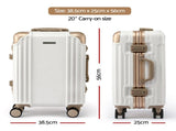 Wanderlite 20" Aluminium Frame Carry On Luggage Suitcase TSA Lock Spinner Wheels White Gold LUG-ALU-20-WHGD