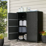 Gardeon Outdoor Storage Cabinet Box Garage Wicker Shelf Chest Garden Shed Tools OSB-CABI-RATTAN-BK