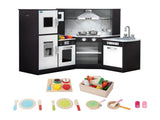 Keezi Kids Wooden Kitchen Playset 29pc Food Set Black White PLAY-WOOD-TAP-3IN1