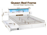 Artiss Queen Bed Frame with Storage Drawers White Platform Bedframe with Bookcase Headboard Charging WBED-F-LUMEX-Q-WH-ABC