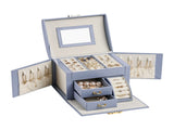 Light Blue Luxury PU Leather Jewelry Storage Box - 3-Tier Organizer with Mirror for Necklaces, V888-ELOSUNG13843