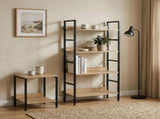 CARLA HOME 4 Tier Bookshelf - Wood Metal Display Shelf - Brown - Rustic - Steel - Living Room Office V178-36425