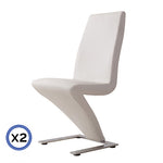 2x Z Shape White Leatherette Dining Chairs with Stainless Base V43-DC-ZC-WH