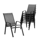 Gardeon 6PC Outdoor Dining Chairs Stackable Lounge Chair Patio Furniture Grey FF-B-STA-CHAIR-GE-X6