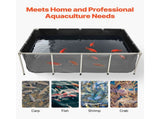 Canvas Fish Pond, 1781.3L Above Ground Fish Pond, PVC Koi Tank with Clear Viewing Panel, Rectangular V952-DSYCHSDTMC21LEAON002V0