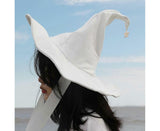 Lace-up Strap Witch Hat Women Adult Halloween White Wizard Hat Party Headgear V1263-JX-1184