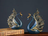 2PCS Peacock Ornaments Natural Resin Desktop Peacock Sculpture for Wine Cabinet TV Cabinet Home Blue V1294-YM0626-3115220162111