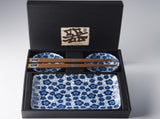 Sushi Set for Two with Chopsticks Black Blue Plum Design V637-RW0007