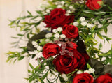 Valentine's Day Wreath Decoration Artificial Rose Ribbon Wreath Heart Shaped Simulated Spring V1294-YM0718-211103LS04-2