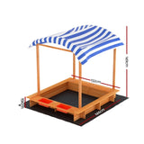 Keezi Kids Sandpit Wooden Sandbox Sand Pit with Canopy Water Basin Toys 146cm SAND-CANOPY-WATER-149