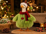 Christmas Porch Goose Outfit, Elf Hat and Scarf Set for Lawn Goose Statue, Red Green Striped Plush V1366-AZ2-W-24772