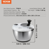 Stainless Steel Salad Spinner, 4.5L, One-handed Easy Press Large Vegetable Dryer Washer, Lettuce V952-BXGKSLXZQ304P4FP6V0