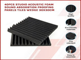 40pcs Studio Acoustic Foam Sound Absorbtion Proofing Panels Tiles Wedge 30X30CM V63-833251