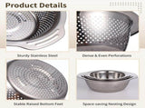 3PCS Stainless Steel , 6.7" 7.5" 9.1" Nesting Strainers, Fast Draining Perforated Bowls with Wide V1369-AZ3-W-08738
