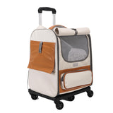 Beige Large Capacity Breathable Foldable Pet Trolley - Travel Cat Carrier with Wheels, Portable, V888-ELOSUNG13147