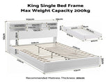 Artiss King Single Bed Frame with Storage, 4 Drawers, USB and Night Light White WBED-F-TAMBUR-KS-WH-ABC