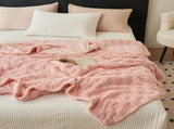 200*230CM Light Pink Ultra-Soft Waffle Textured Plush Fleece Blanket - Large Cozy All-Season Throw V888-ELOSUNG32605