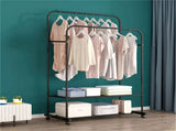 Heavy Thicken Metal Double Clothes Rail Sturdy Open Hanging Shelf Storage Rack V767-ZJJ211-BK-G3