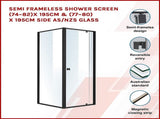 Semi Frameless Shower Screen x 195cm Side AS/NZS Glass V63-824461