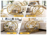 Artiss Side Table Marble Finish Coffee Table Nightstand Storage Shelf White&Gold FUR-S-COF16-CD-GDWH