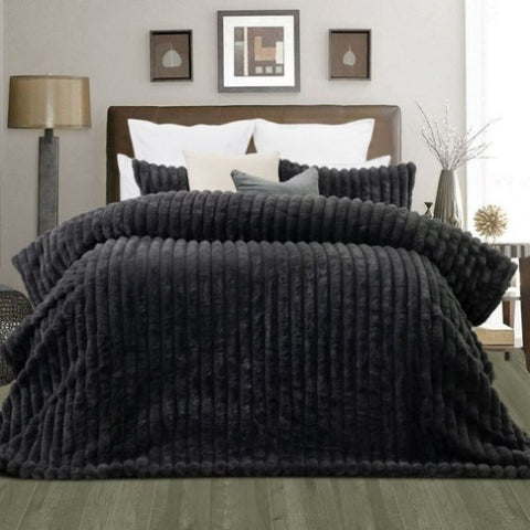 Jane Barrington Arna Charcoal 3 Pcs Channel Faux Bunny Fur Comforter Set King V442-IDC-COMFORTER-ARNA-CHARCOAL-KI