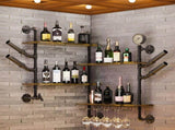 Industrial Pipe Bar Wall Liquor Shelf Floating Shelves with Wine Glass Holder V767-JJ-ZZ1431