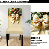 6PCS Christmas Stretch Dining Chair Covers Snug-Fit Elastic Design, Printed with Ornaments, V1232-SDYT-6P-001