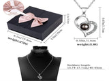 Platinum heart-shaped projection necklace, engraved with 100 ways to say "I love you," paired with V1232-XXSKMMGXL001