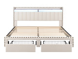 Artiss Queen Upholstered Bed Frame with Shelf Storage Drawers Charging Station Mood Lighting Linen BFRAME-G-NOUVEA-Q-BG-ABC